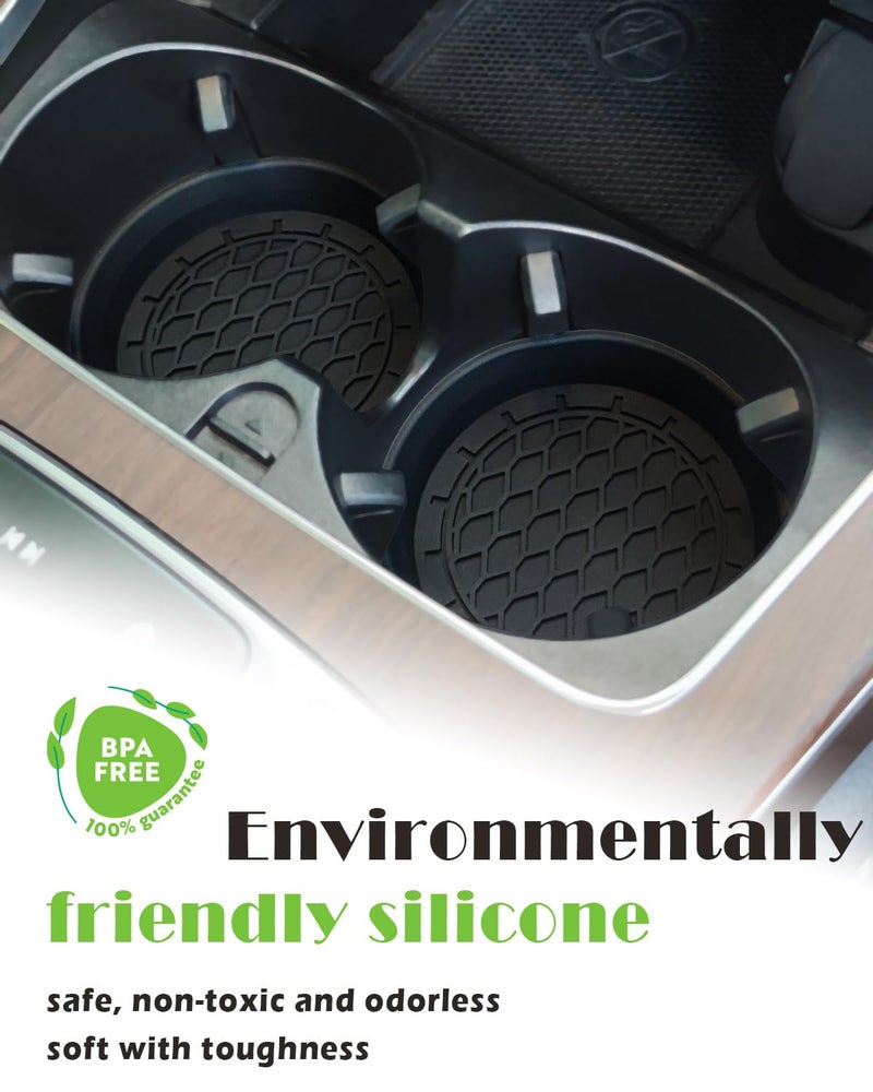 fccairms Car Cup Coasters  4 Pack Universal Non-Slip Cup Holders Embedded In Ornaments Coaster  Car Interior Accessories  Black  Includes Car Duster Brush - Image 2