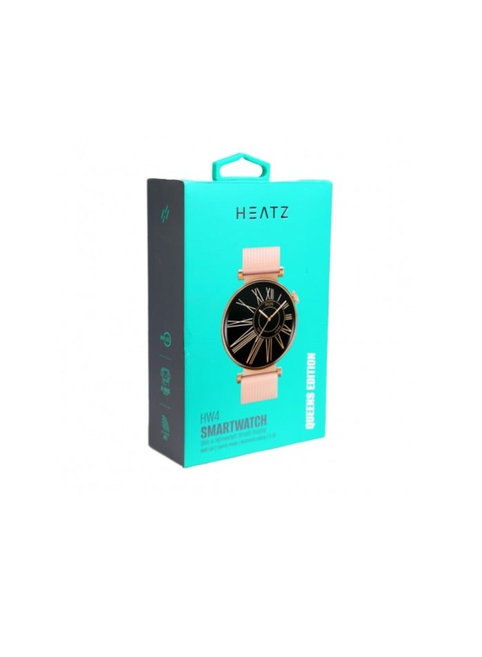 HEATZ Smart Watch AMOLED Screen IP67 Waterproof Heart Rate Monitor with Gold Metal Strap, Pink Silicone heatz hw4 - Image 1