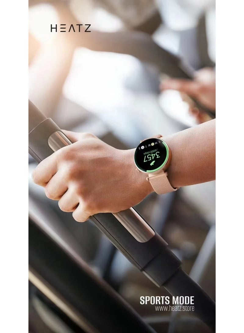HEATZ Smart Watch AMOLED Screen IP67 Waterproof Heart Rate Monitor with Gold Metal Strap, Pink Silicone heatz hw4 - Image 2