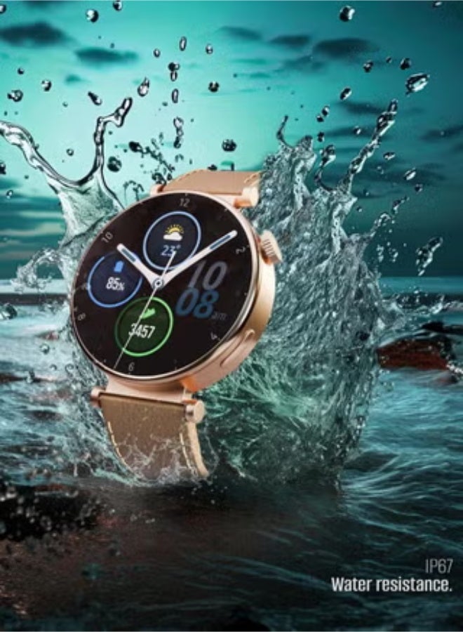 HEATZ Smart Watch AMOLED Screen IP67 Waterproof Heart Rate Monitor with Gold Metal Strap, Pink Silicone heatz hw4 - Image 3