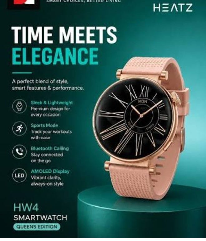 HEATZ Smart Watch AMOLED Screen IP67 Waterproof Heart Rate Monitor with Gold Metal Strap, Pink Silicone heatz hw4 - Image 4