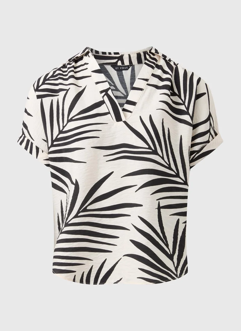 Matalan Et Vous White Palm Leaf V-Neck Top