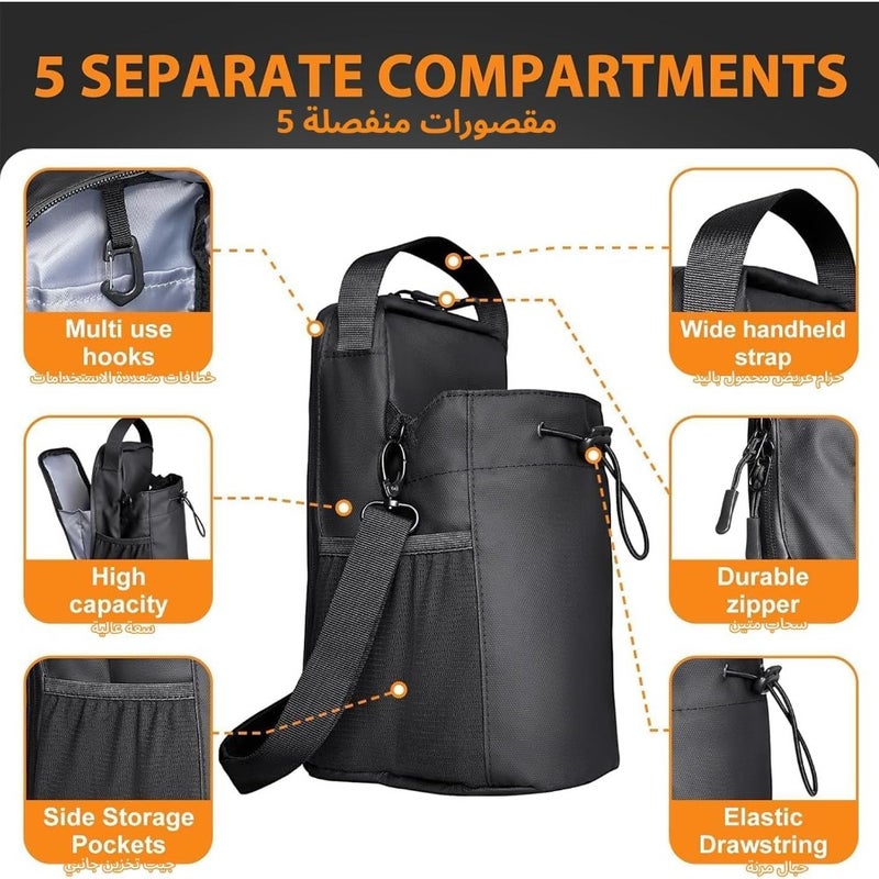Magnetic Gym Water Bottle Holder Bag with Phone Pockets Accessories Organizer Adjustable Strap For Men and Women Fitness Accessories for Gym, Home, Travel Durable Nylon, Black - Image 4