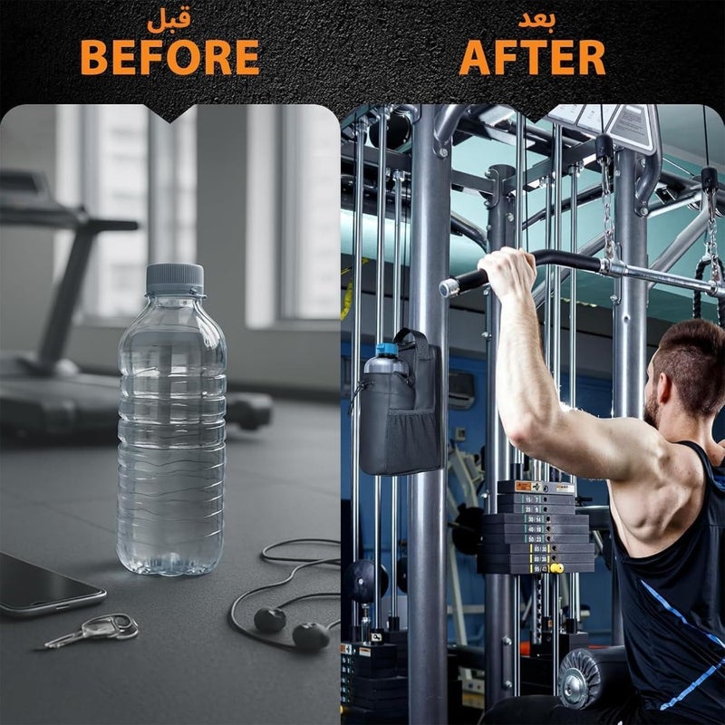 Magnetic Gym Water Bottle Holder Bag with Phone Pockets Accessories Organizer Adjustable Strap For Men and Women Fitness Accessories for Gym, Home, Travel Durable Nylon, Black - Image 3