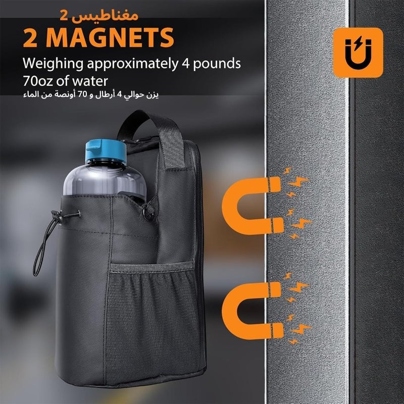 Magnetic Gym Water Bottle Holder Bag with Phone Pockets Accessories Organizer Adjustable Strap For Men and Women Fitness Accessories for Gym, Home, Travel Durable Nylon, Black - Image 2
