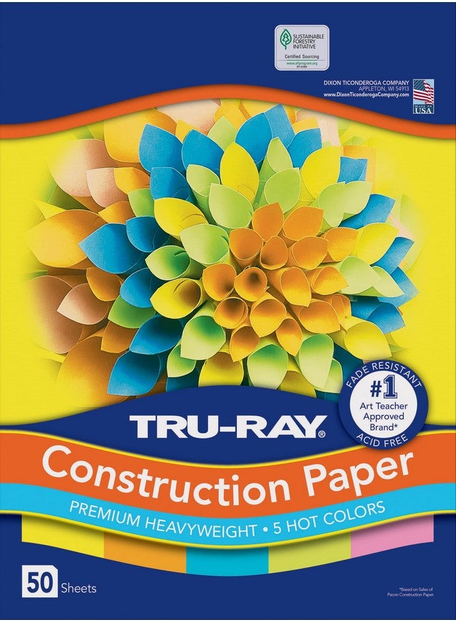 TRU-RAY Heavyweight Construction Paper Hot Assorted Colors 9" X 12" 50 Sheets - Image 1