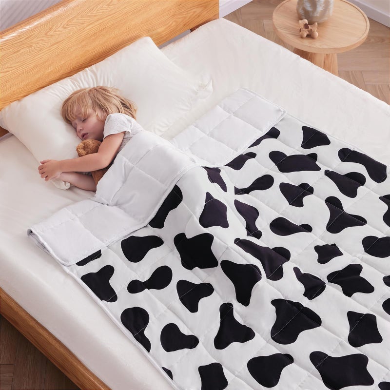 anfie Weighted Blanket Kids (36""x48"" 5lbs) Weighted Blanket Cooling Blanket for Sleeping Throw Size Breathable Blanket with Premium Glass Bead(White Cow)
