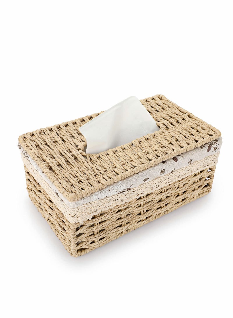 Y&D Woven Rectangular Tissue Box Cover Decorative Natural Paper Rope Vintage Facial Holder  - Image 1