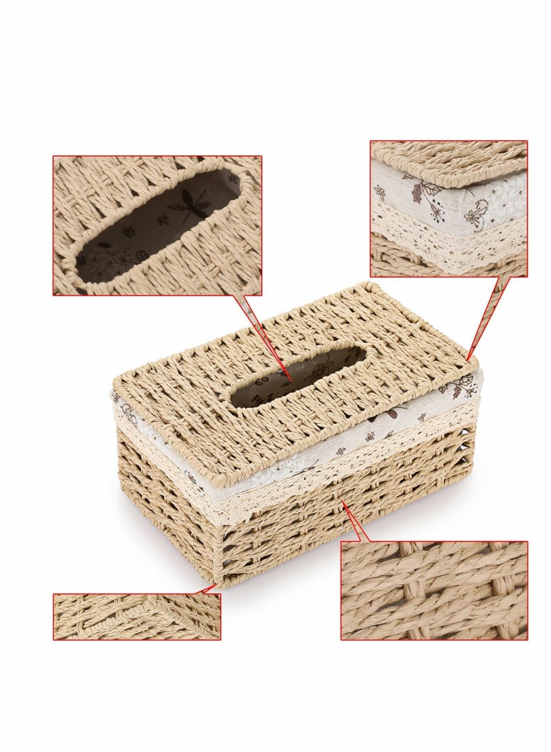 Y&D Woven Rectangular Tissue Box Cover Decorative Natural Paper Rope Vintage Facial Holder  - Image 2