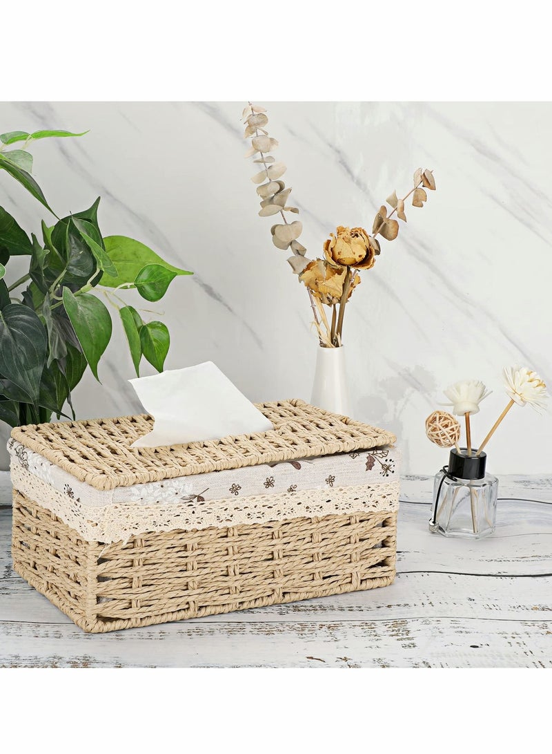 Y&D Woven Rectangular Tissue Box Cover Decorative Natural Paper Rope Vintage Facial Holder  - Image 3