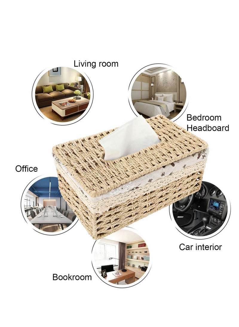 Y&D Woven Rectangular Tissue Box Cover Decorative Natural Paper Rope Vintage Facial Holder  - Image 4