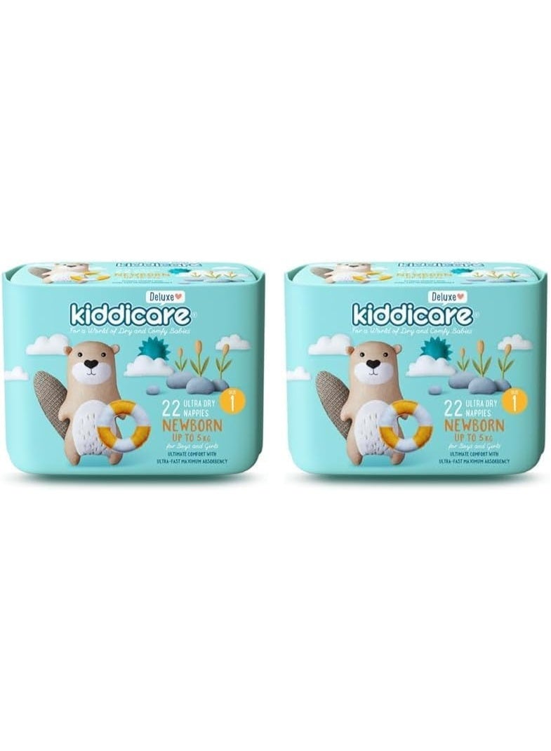 Kiddicare Deluxe New Born Baby Diaper Nappy Pant, Size 1, 22 Count (Pack of 2)
