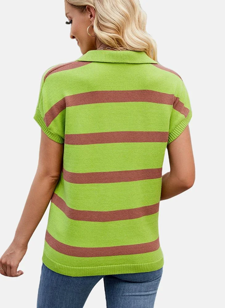 يونيكي Green Collared Striped Top