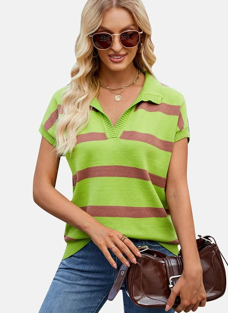 يونيكي Green Collared Striped Top