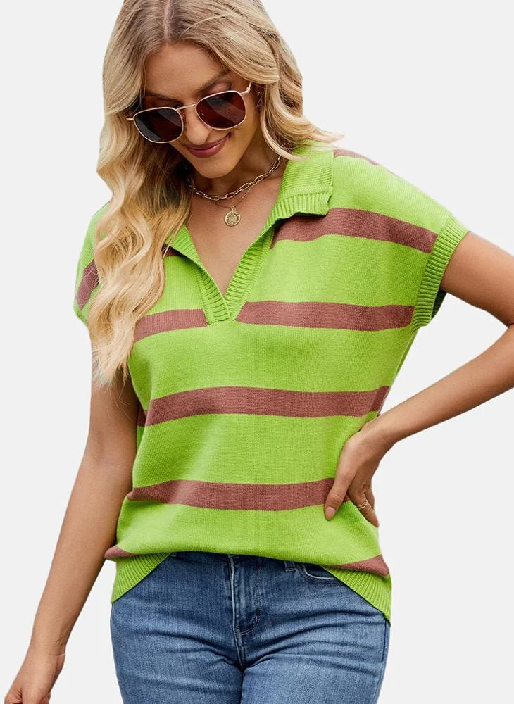 يونيكي Green Collared Striped Top