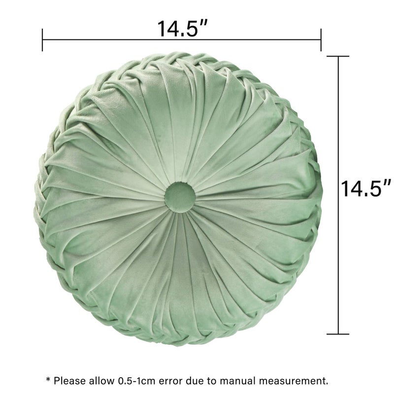 Hi -G HIG Set of 2 Decorative Round Pleated Throw Pillows, Classy Accent Pumpkin Throw Pillows with Center Button, Vintage Velvet Floor Pillows for Sofa Vanity Chair Bed, Sage, 14.5" Diameter(Ripple) - Image 4