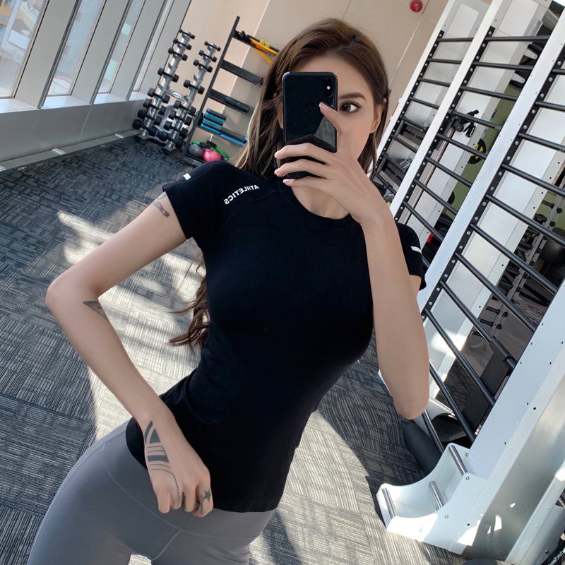 Spring and Summer Fitness Clothes Breathable Short-sleeved Yoga Clothes Women's Top High Stretch Running Quick-drying Clothes Sports Tight T-shirt(604-light blue, M) - Image 5