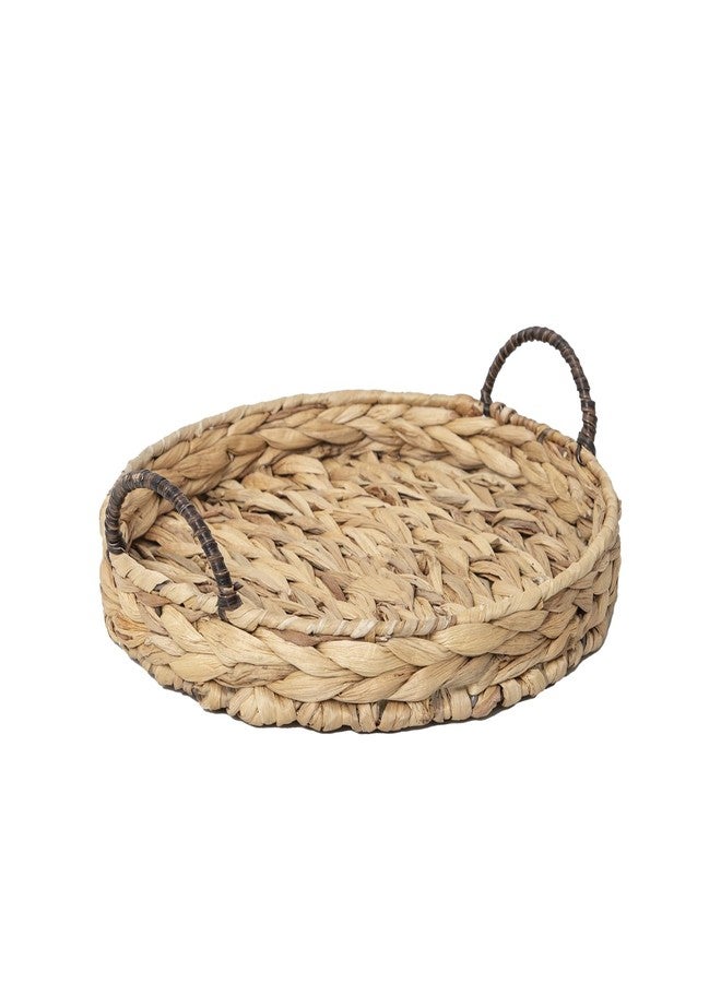 SHCMSADO Water Hyacinth Round Tray Natural Coffee Table Tray with Handles Ottoman Table Trays for Coffee, Breakfast and Dinner, 11.8-inch,Decoratve Serving Trays. - Image 1
