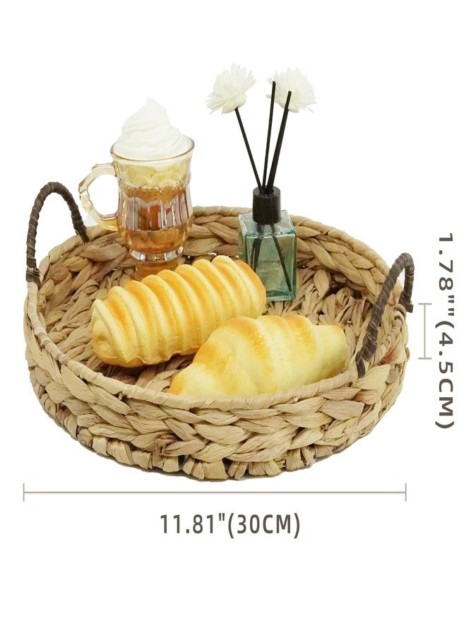 SHCMSADO Water Hyacinth Round Tray Natural Coffee Table Tray with Handles Ottoman Table Trays for Coffee, Breakfast and Dinner, 11.8-inch,Decoratve Serving Trays. - Image 3