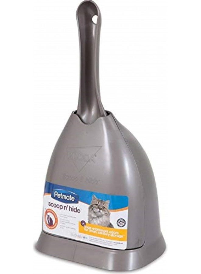Petmate Scoop And Hide Cat Litter Scoop With Storage Compartment And Built-In Rake, Durable Long Handle Litter Scooper, Deep Shovel For Maximum Sifting