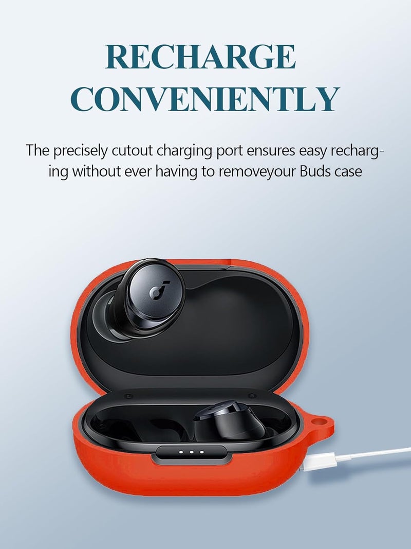 WUNIAK Case for Soundcore by Anker Space A40 Adaptive Active Noise Cancelling Wireless Earbuds, Soft Silicone Protective Portable Scratch Shock with Cleaner Kit & Carabiner & Lanyard,RED - Image 5