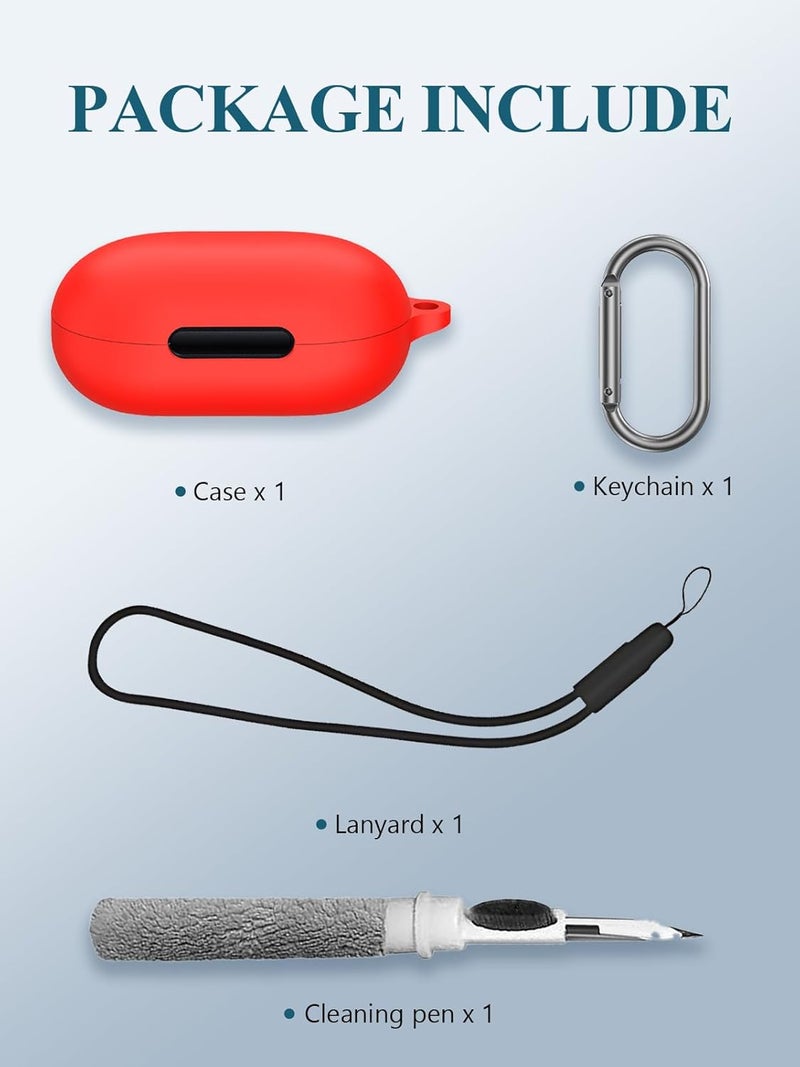 WUNIAK Case for Soundcore by Anker Space A40 Adaptive Active Noise Cancelling Wireless Earbuds, Soft Silicone Protective Portable Scratch Shock with Cleaner Kit & Carabiner & Lanyard,RED - Image 3
