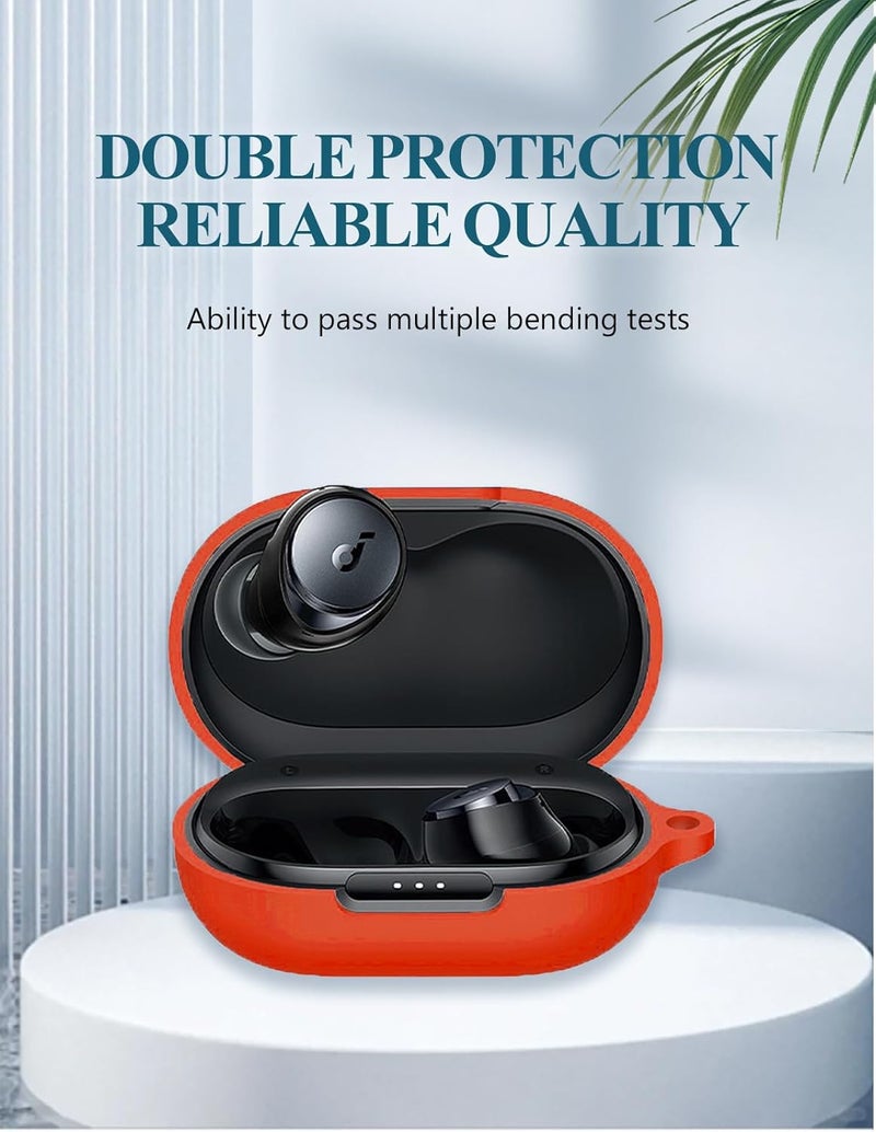 WUNIAK Case for Soundcore by Anker Space A40 Adaptive Active Noise Cancelling Wireless Earbuds, Soft Silicone Protective Portable Scratch Shock with Cleaner Kit & Carabiner & Lanyard,RED - Image 4