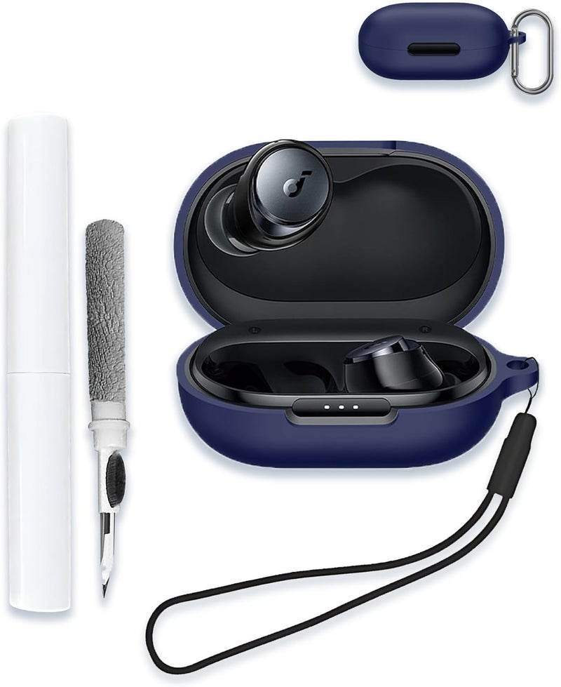 WUNIAK Case for Soundcore by Anker Space A40 Adaptive Active Noise Cancelling Wireless Earbuds, Soft Silicone Protective Portable Scratch Shock with Cleaner Kit & Carabiner & Lanyard,RED - Image 1