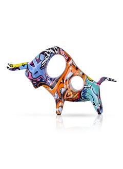 SYOSI Creative Bull, Abstract Splash Color Artwork Bullfighting Statue, Simple Colorful Bullfight Sculptures, Nordic Style, Hollow Lucky Feng Shui Head up Cow, Bow Head ox, Chinese Zodiac Statue Crafts  - Image 1