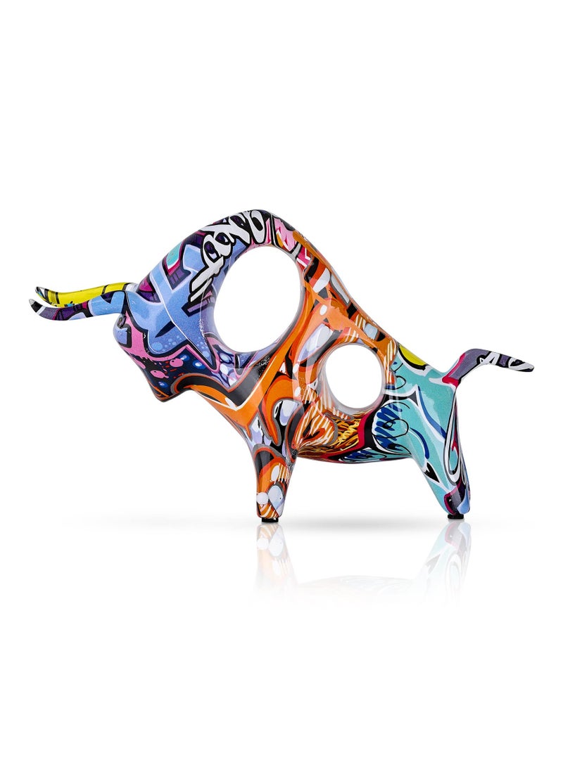 SYOSI Creative Bull, Abstract Splash Color Artwork Bullfighting Statue, Simple Colorful Bullfight Sculptures, Nordic Style, Hollow Lucky Feng Shui Head up Cow, Bow Head ox, Chinese Zodiac Statue Crafts  - Image 1