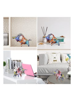 SYOSI Creative Bull, Abstract Splash Color Artwork Bullfighting Statue, Simple Colorful Bullfight Sculptures, Nordic Style, Hollow Lucky Feng Shui Head up Cow, Bow Head ox, Chinese Zodiac Statue Crafts  - Image 2