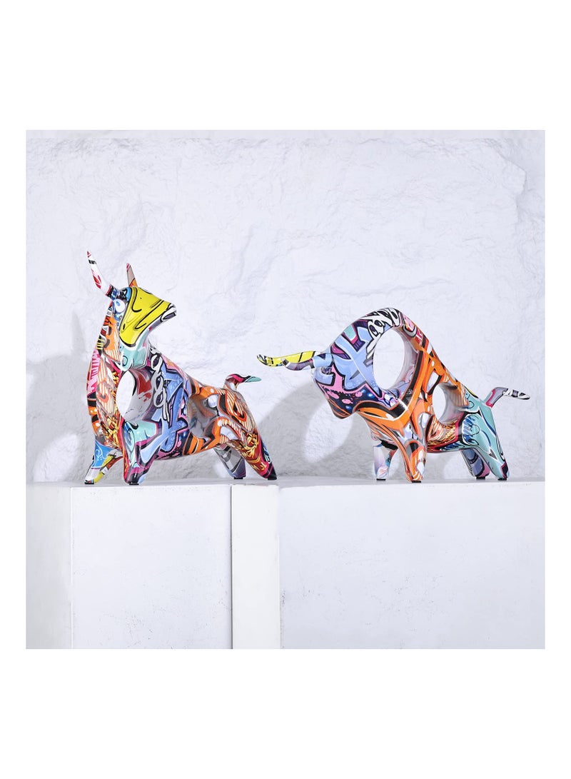 SYOSI Creative Bull, Abstract Splash Color Artwork Bullfighting Statue, Simple Colorful Bullfight Sculptures, Nordic Style, Hollow Lucky Feng Shui Head up Cow, Bow Head ox, Chinese Zodiac Statue Crafts  - Image 4