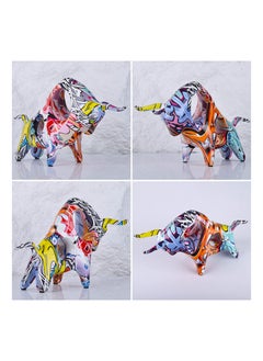 SYOSI Creative Bull, Abstract Splash Color Artwork Bullfighting Statue, Simple Colorful Bullfight Sculptures, Nordic Style, Hollow Lucky Feng Shui Head up Cow, Bow Head ox, Chinese Zodiac Statue Crafts  - Image 3