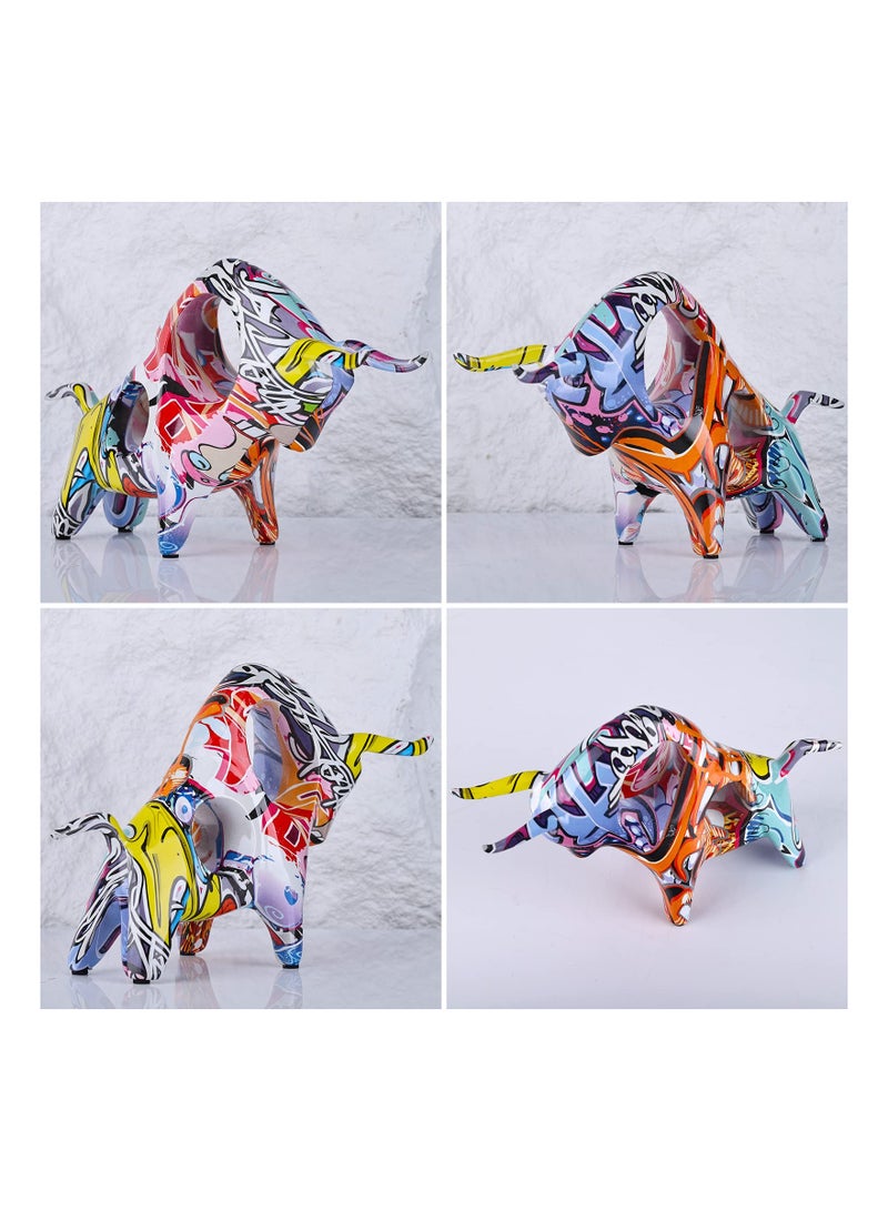 SYOSI Creative Bull, Abstract Splash Color Artwork Bullfighting Statue, Simple Colorful Bullfight Sculptures, Nordic Style, Hollow Lucky Feng Shui Head up Cow, Bow Head ox, Chinese Zodiac Statue Crafts  - Image 3
