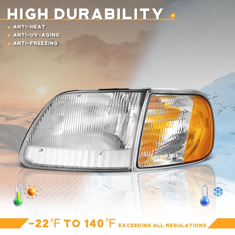 WEELMOTO Headlights Assembly for 1997-2003 F150 / 1997-2002 Ford Expedition / 1998-1999 F250, Headlamp+Corner Parking Turn Signal Marker Light Does NOT fit models produced before July 1996 - Image 4
