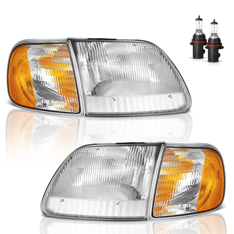 WEELMOTO Headlights Assembly for 1997-2003 F150 / 1997-2002 Ford Expedition / 1998-1999 F250, Headlamp+Corner Parking Turn Signal Marker Light Does NOT fit models produced before July 1996 - Image 1