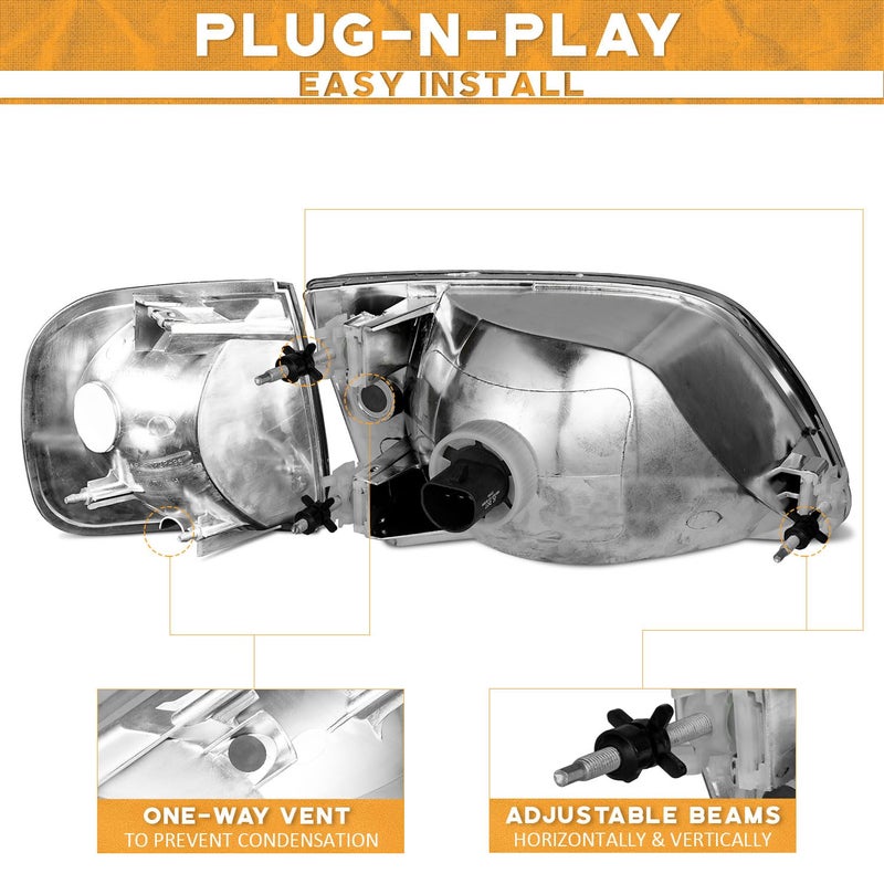 WEELMOTO Headlights Assembly for 1997-2003 F150 / 1997-2002 Ford Expedition / 1998-1999 F250, Headlamp+Corner Parking Turn Signal Marker Light Does NOT fit models produced before July 1996 - Image 3