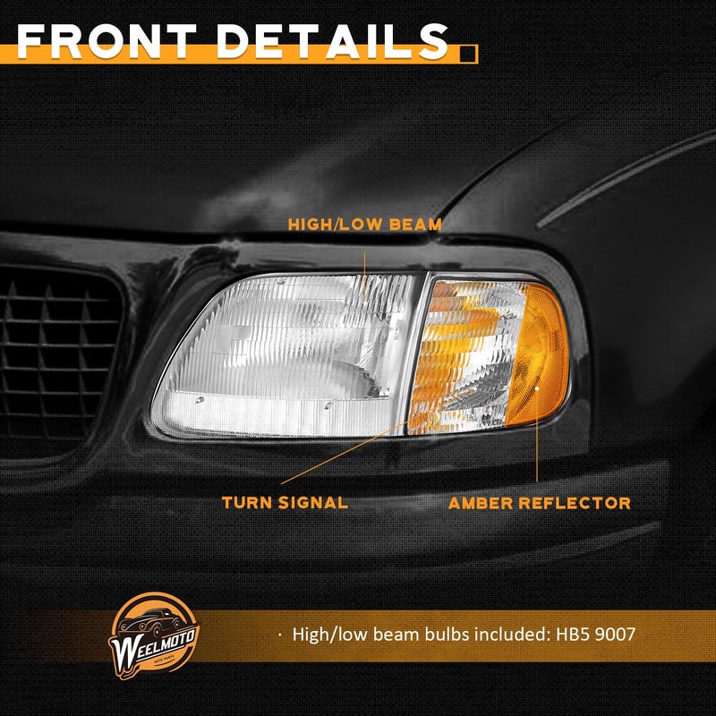 WEELMOTO Headlights Assembly for 1997-2003 F150 / 1997-2002 Ford Expedition / 1998-1999 F250, Headlamp+Corner Parking Turn Signal Marker Light Does NOT fit models produced before July 1996 - Image 5