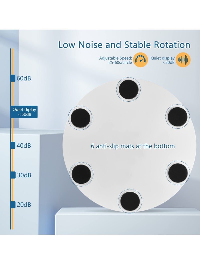 Excefore حامل عرض دوار، 30 سم قاعدة عرض قابلة للشحن، منصة دوارة كهربائية فائقة الهدوء بقدرة تحميل 100 كجم، سرعة وزاوية واتجاه قابل للتعديل لعرض المجوهرات والنماذج (أبيض) - Image 3