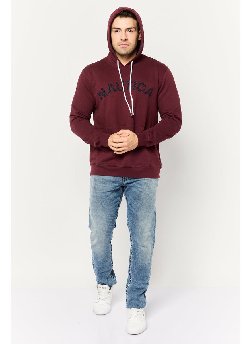 NAUTICA Men Hooded Embroidered Long Sleeves Sweatshirt, Maroon  - Image 3