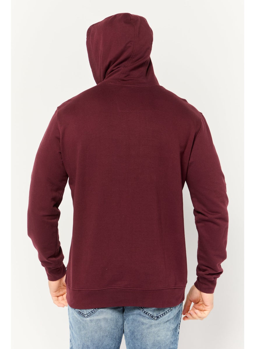 NAUTICA Men Hooded Embroidered Long Sleeves Sweatshirt, Maroon  - Image 4