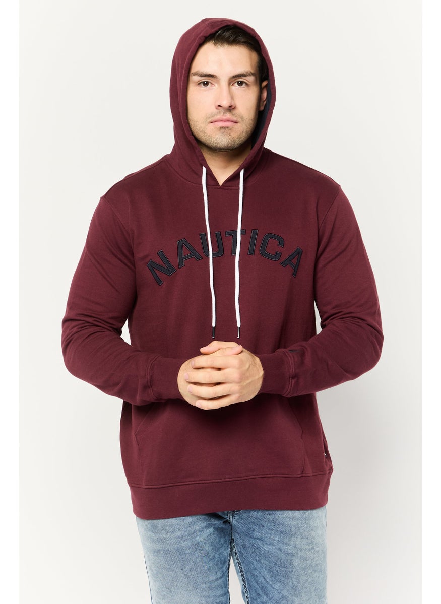 NAUTICA Men Hooded Embroidered Long Sleeves Sweatshirt, Maroon  - Image 1