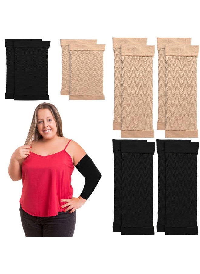 Geyoga - 4 Pairs Arm Shapers for Women, Compression Sleeves Wraps for Flabby Arms, Slimmers to Lose Fat, Tattoo Cover Up, Includes 2 Calf Sleeves, Black and Beige - Image 1