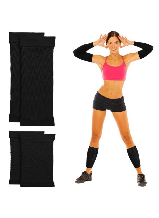 Geyoga - 4 Pairs Arm Shapers for Women, Compression Sleeves Wraps for Flabby Arms, Slimmers to Lose Fat, Tattoo Cover Up, Includes 2 Calf Sleeves, Black and Beige - Image 1