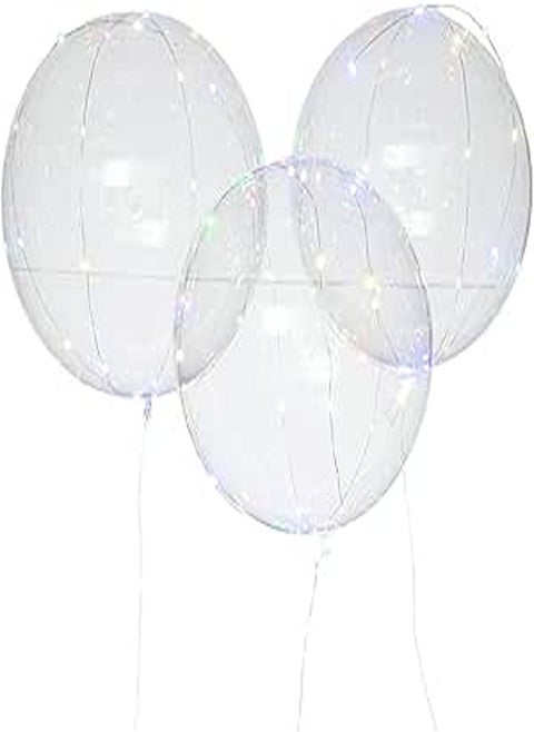 LED Light Up Bobo Latex Clear Round Bubble Colorful Flash String Balloons for Decorations, Set of 3 Pieces (18in)