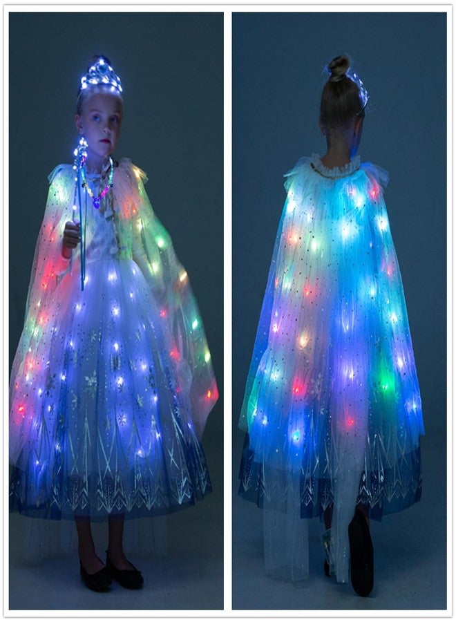 LEDPATY Girls Princess Cape Sets LED Light Up Cloaks Dress Up with Tiara Crown, Wand,Necklace (7-8T, White) - Image 3