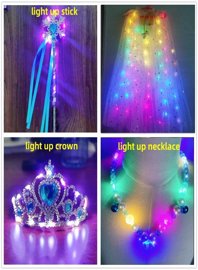 LEDPATY Girls Princess Cape Sets LED Light Up Cloaks Dress Up with Tiara Crown, Wand,Necklace (7-8T, White) - Image 4