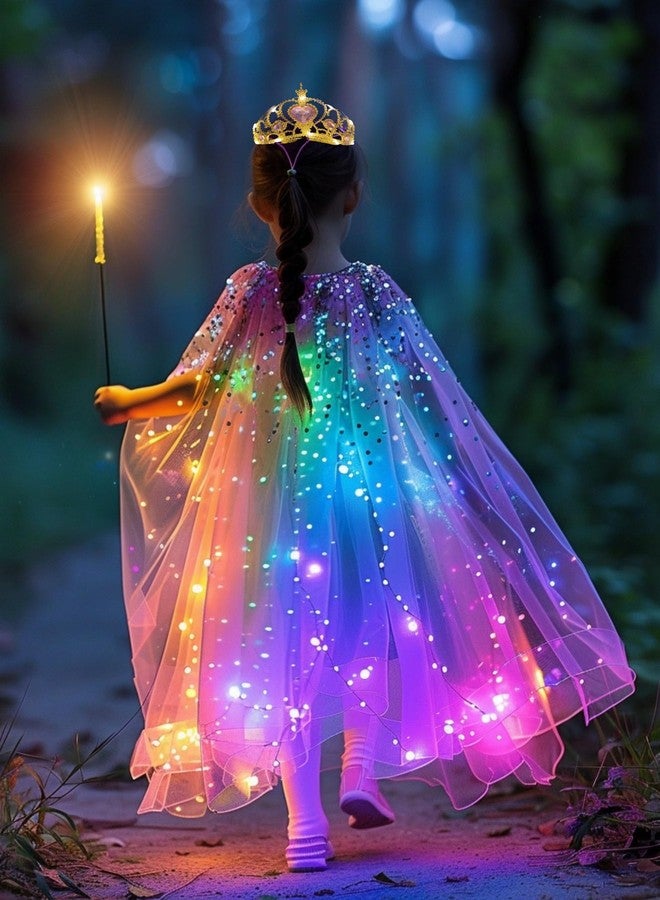 LEDPATY Girls Princess Cape Sets LED Light Up Cloaks Dress Up with Tiara Crown, Wand,Necklace (7-8T, White) - Image 2