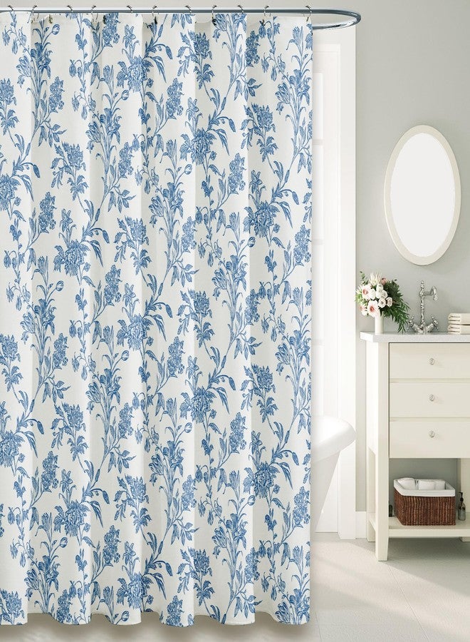WOUVMA Blue Shower Curtain Floral Cotton Cottagecore Shower Curtain for Bathroom 72" W x 72" L - Image 1