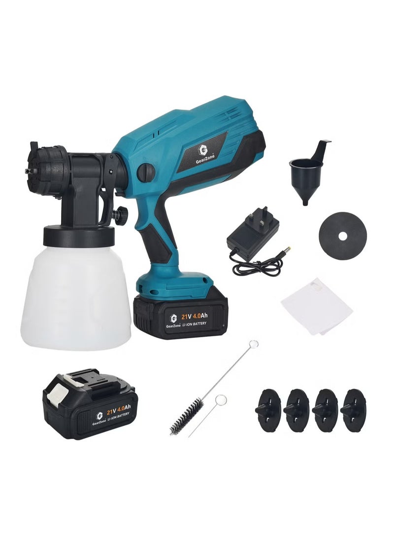 UNICORN Cordless Paint Sprayer with 2 Batteries 2*21V 4.0Ah Cordless Spray Paint Machine 3 Nozzles 3 Patterns 1000ml  1 Battery Powered Paint Sprayer High Pressure Electric for Home Furniture (Blue) - Image 1